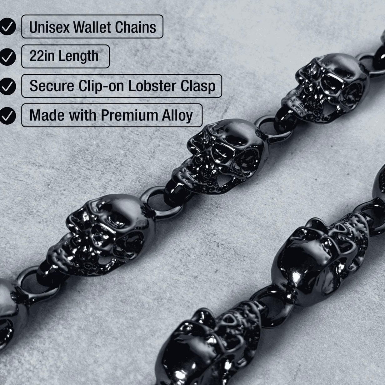 Jewelry Essentials 12mm Skull Pant Chain 22" (Black) BKC-130BK