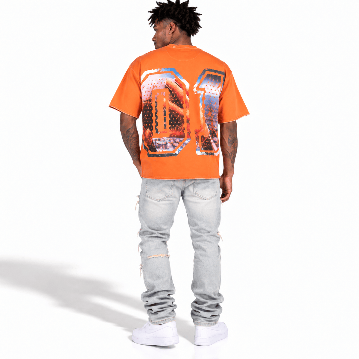 R3bel Denim Hot Only One French Terry Rhinestone Tee (Orange)