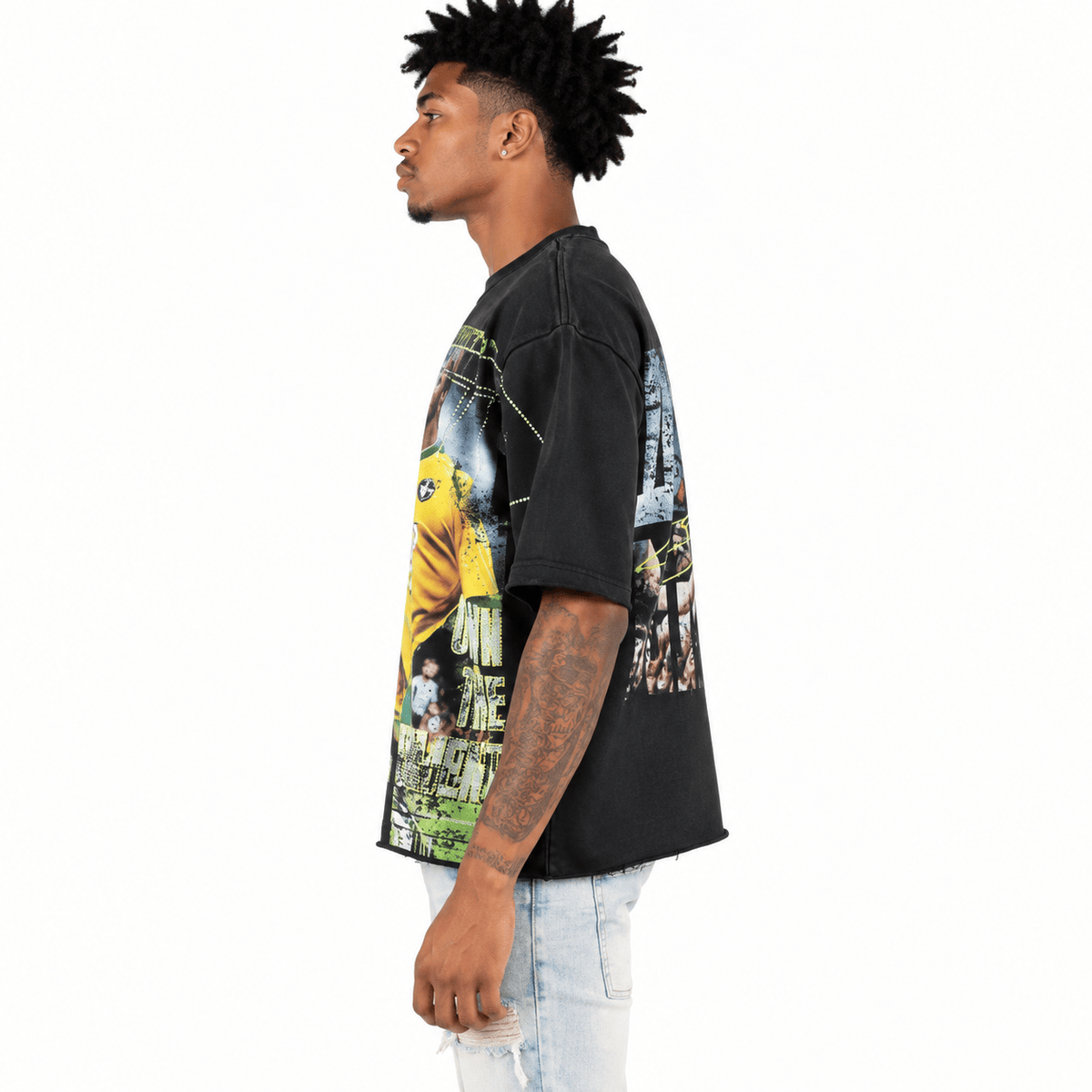 R3bel Denim Icon French Terry Rhinestone Tee (Black)