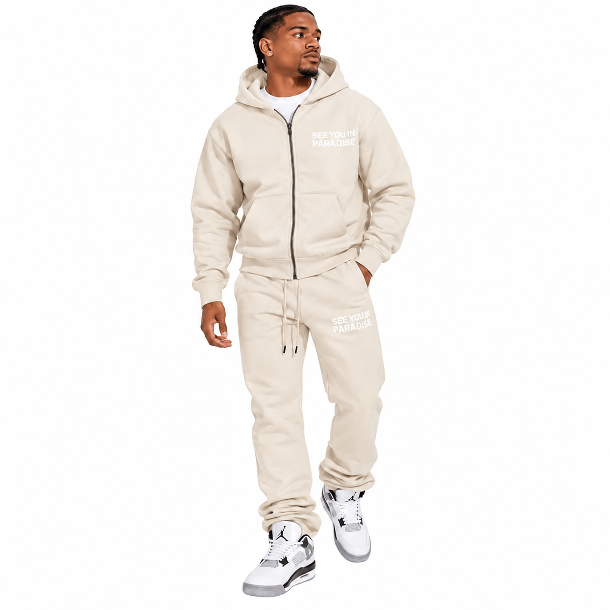 See You In Paradise Heavyweight Zip Hoodie & Sweatpants Set (Oatmeal)