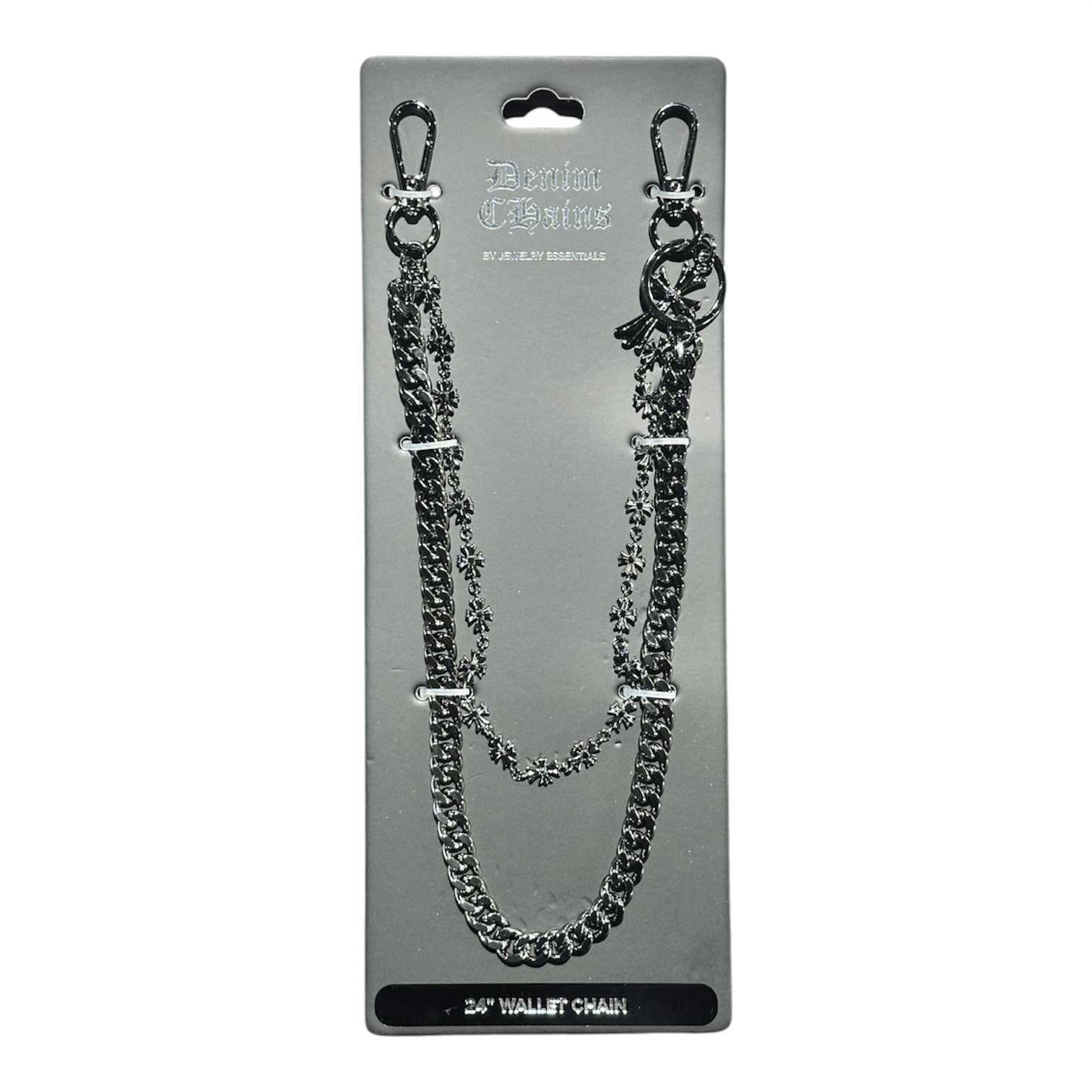 Jewelry Essentials Cross with Cuban Double Link Pant Chain (Black) BKC-215BK