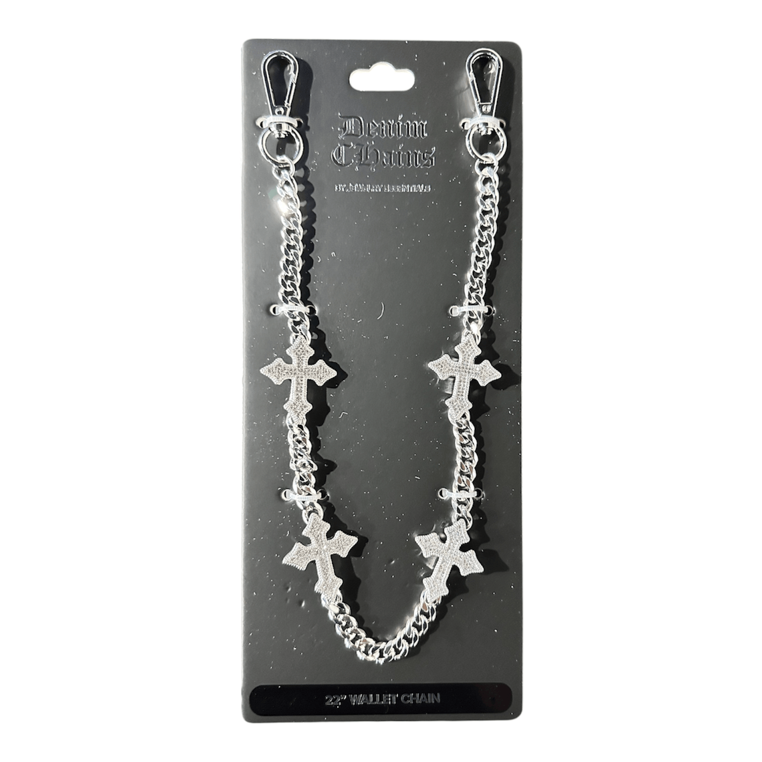 Jewelry Essentials Iced Out 4 Cross Cuban Pant Chain (Silver)