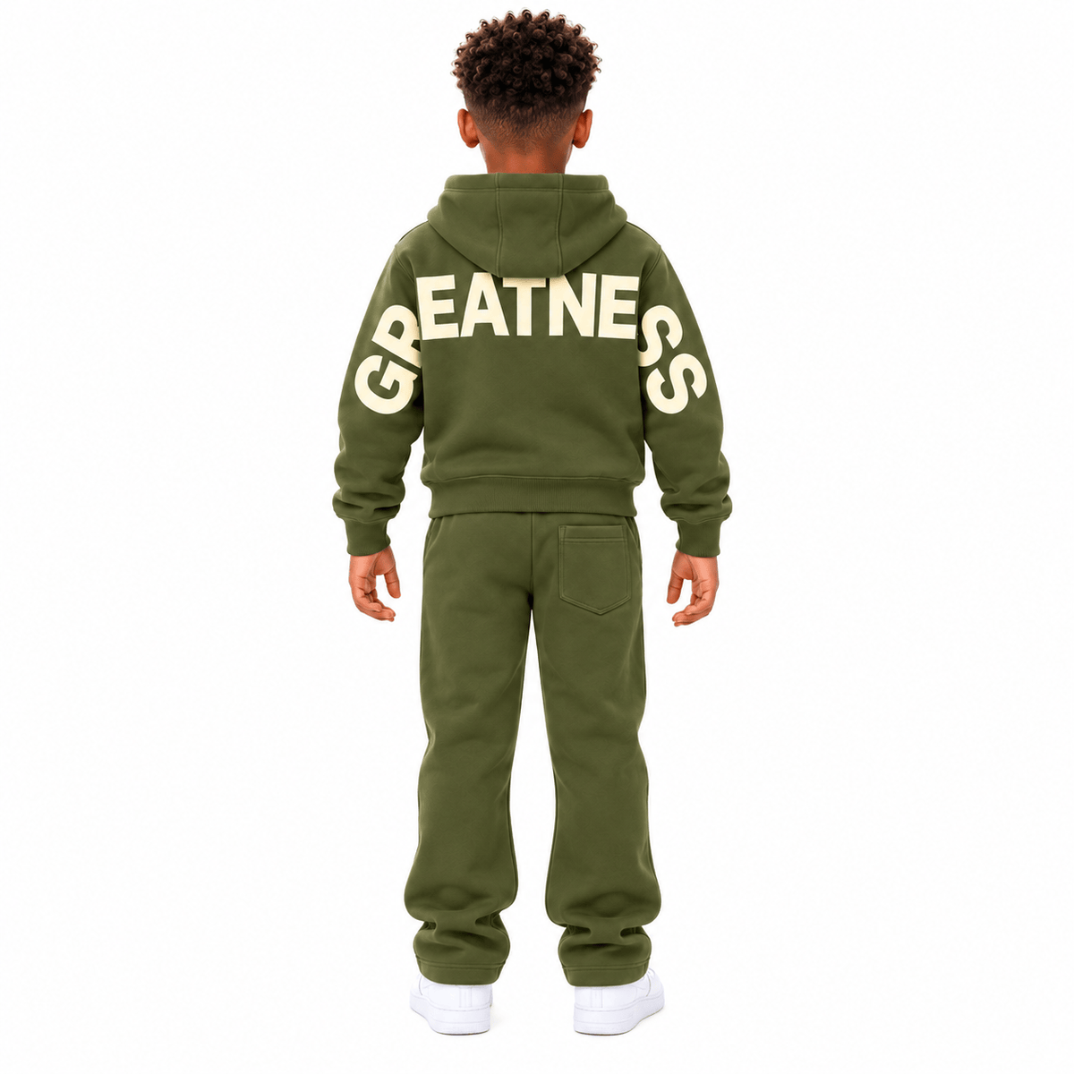 Kids See You In Paradise Wingspan Hoodie & Sweatpants Set (Olive/Cream)