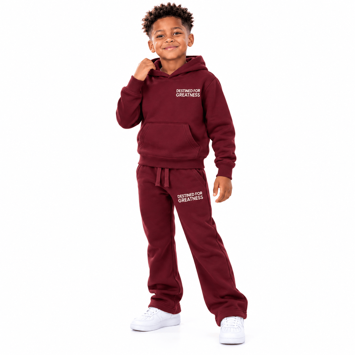 Kids See You In Paradise Wingspan Hoodie & Sweatpants Set (Wine/Cream)