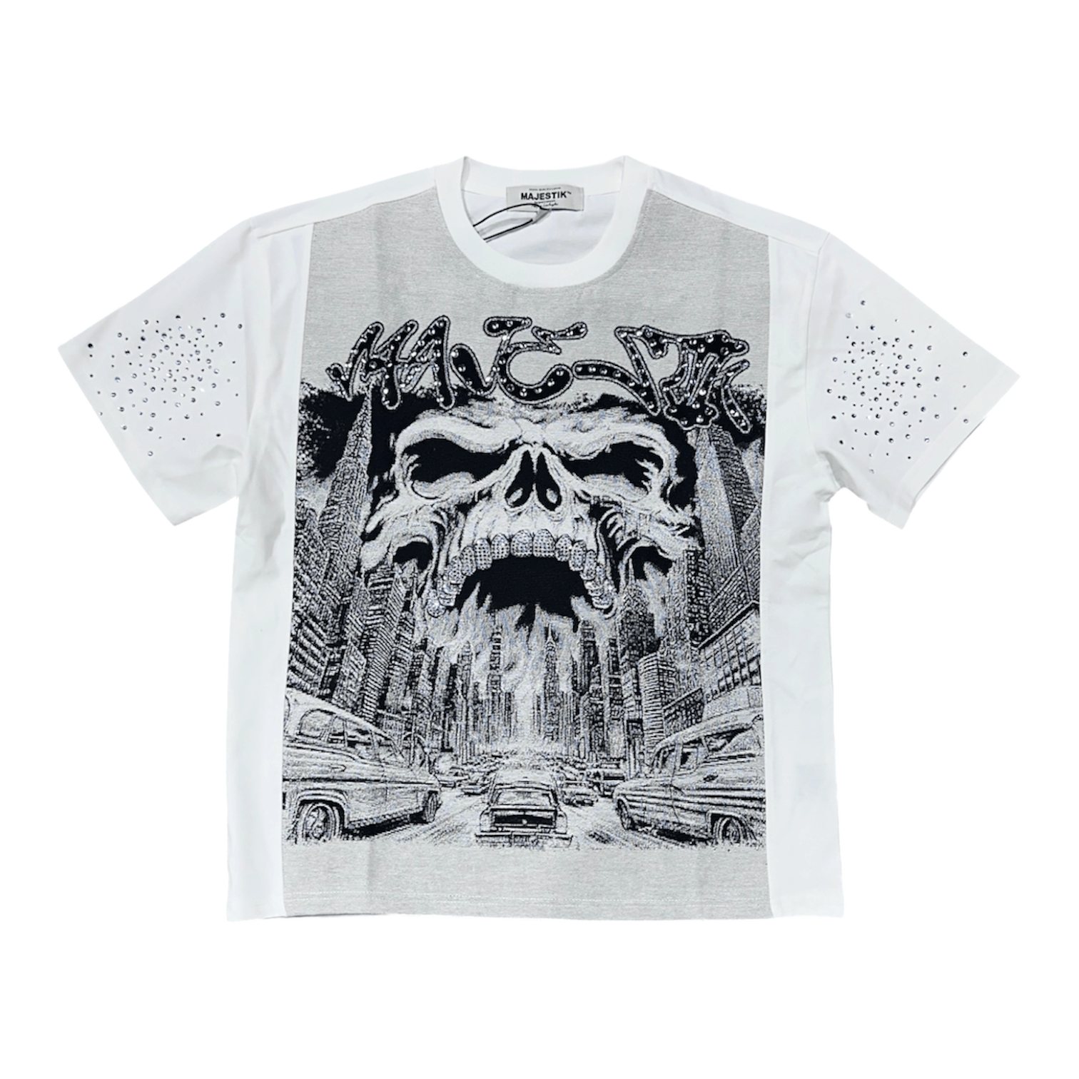 Majestik City Tapestry Mix Rhinestone Tee (Cream) TH2633