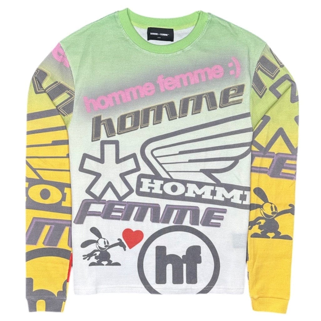 Homme Femme Moto Thermal Long Sleeve Crew (Green/Yellow) HFFW202414-2