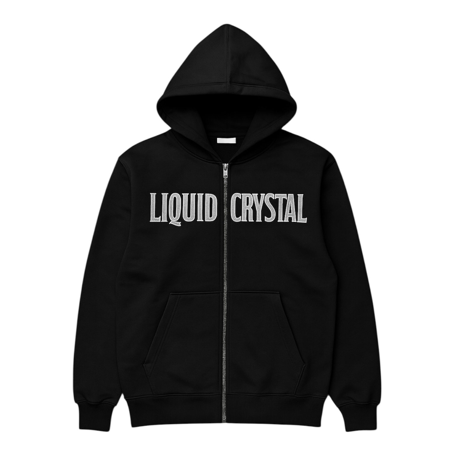 Liquid Crystals Zip Up Rhinestone Hoodie (Black) 8644H