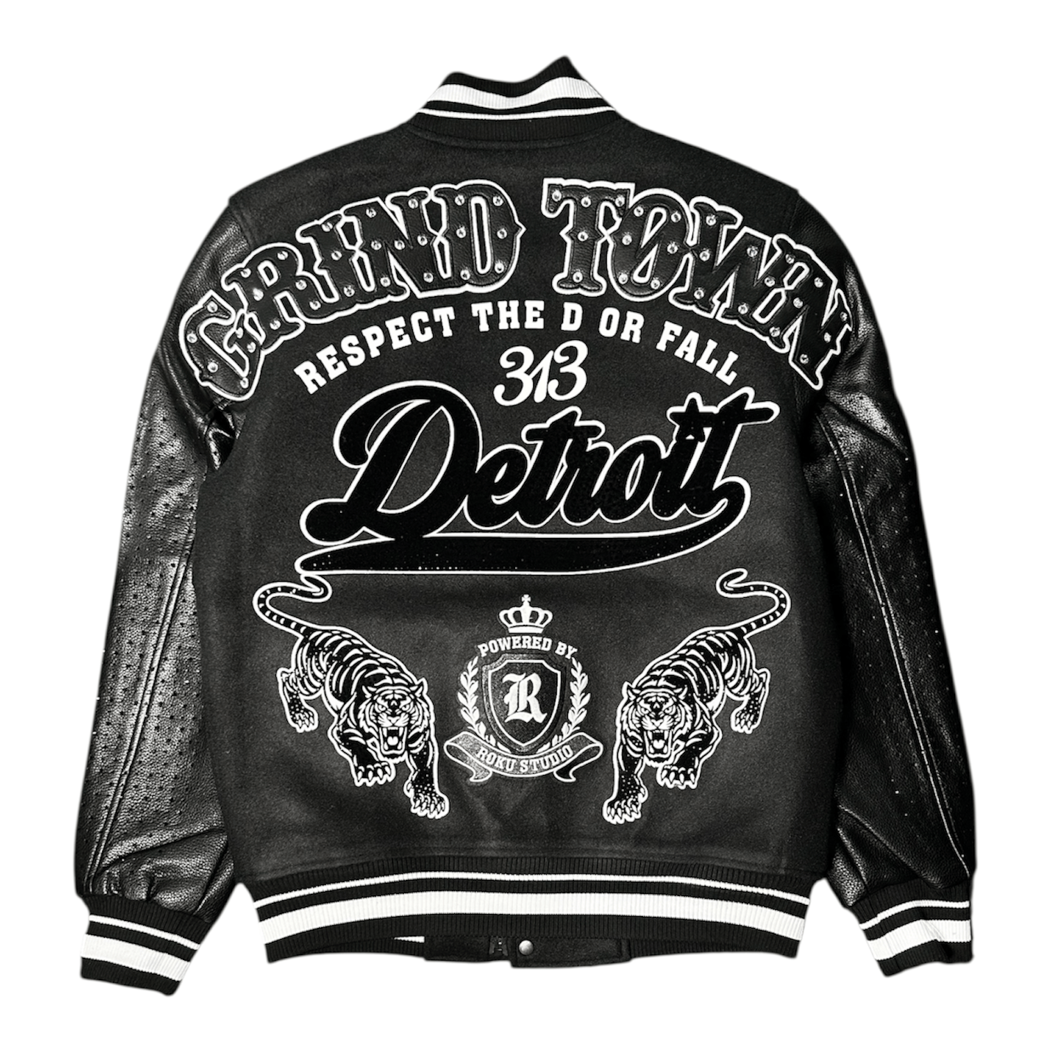 Roku Studio D Town Rhinestones Varsity Jacket (Black)