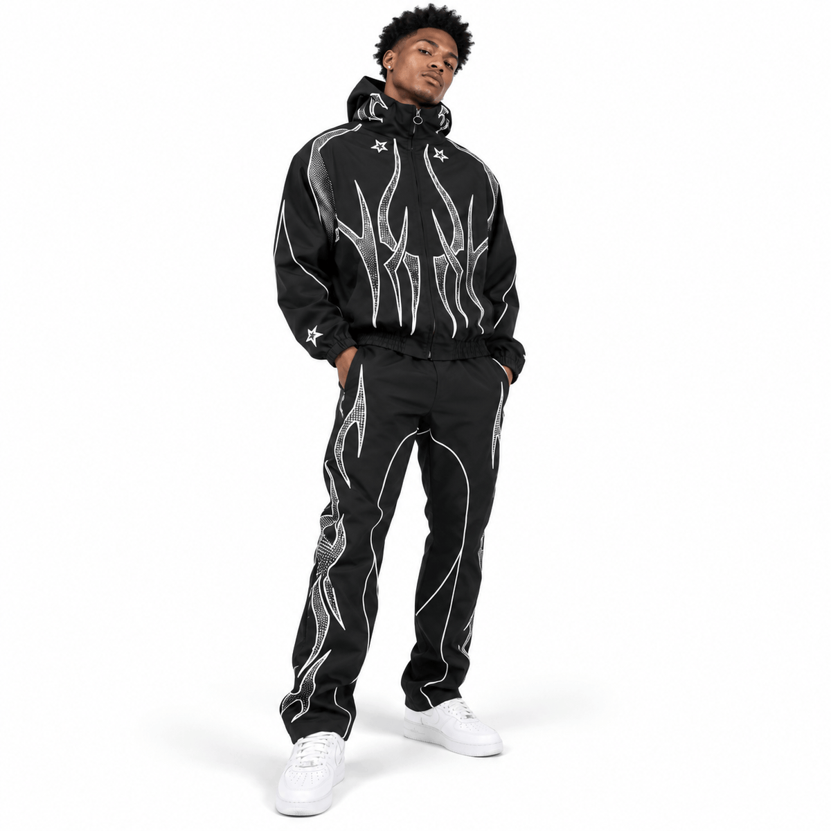 R3bel Denim Hooded Windbreaker Set (Black) 3163-835