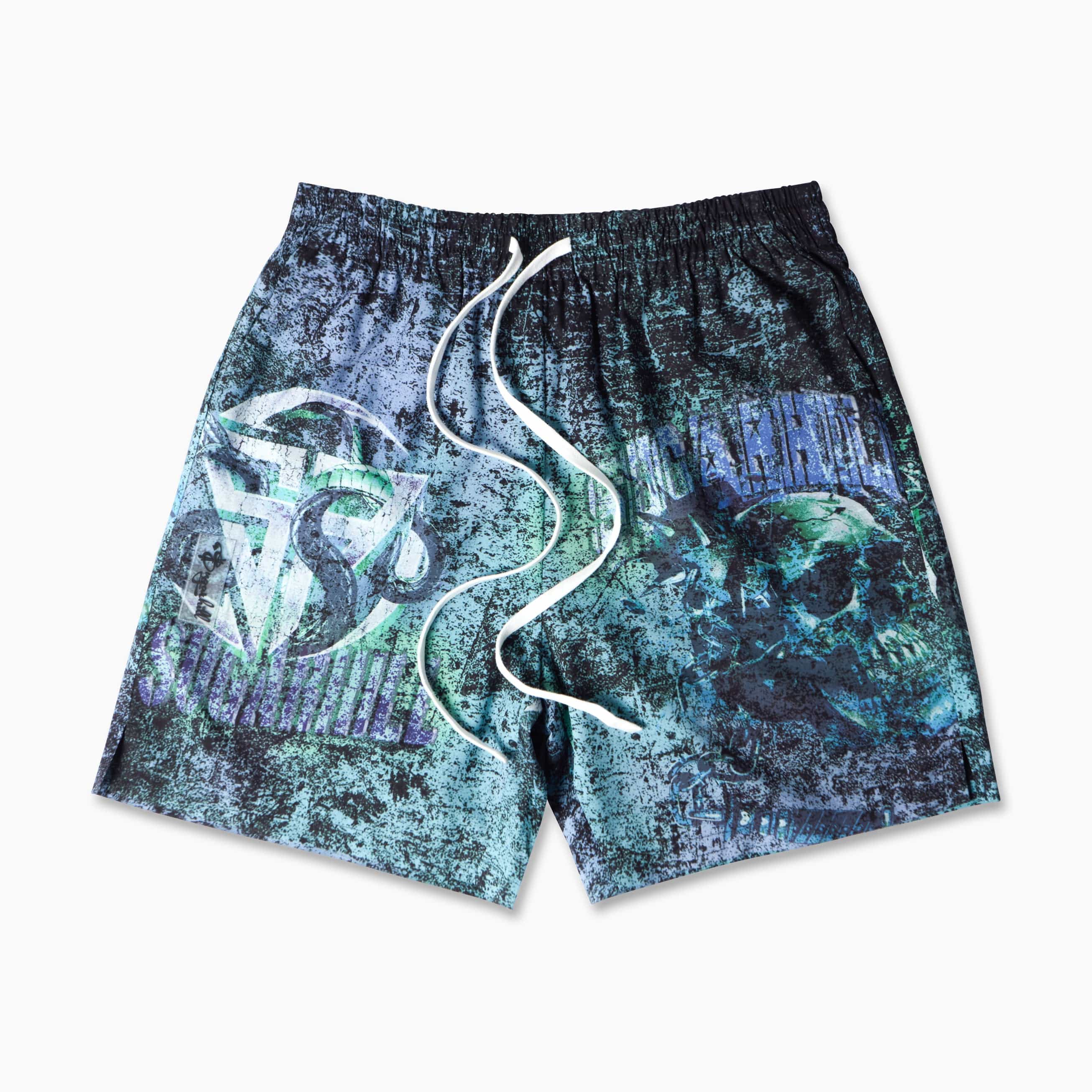 "Skid" Poly Shorts (green/purple)