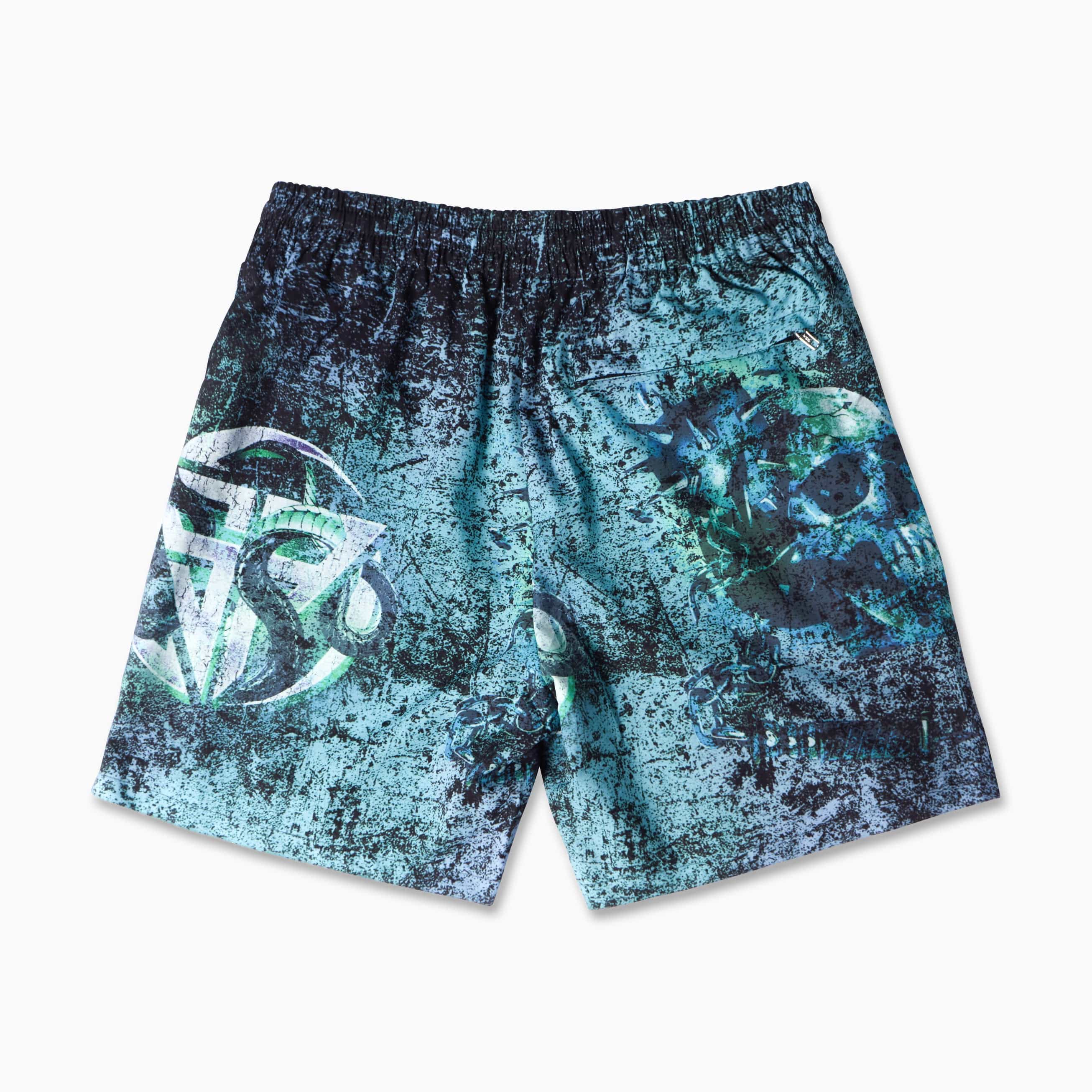 "Skid" Poly Shorts (green/purple)