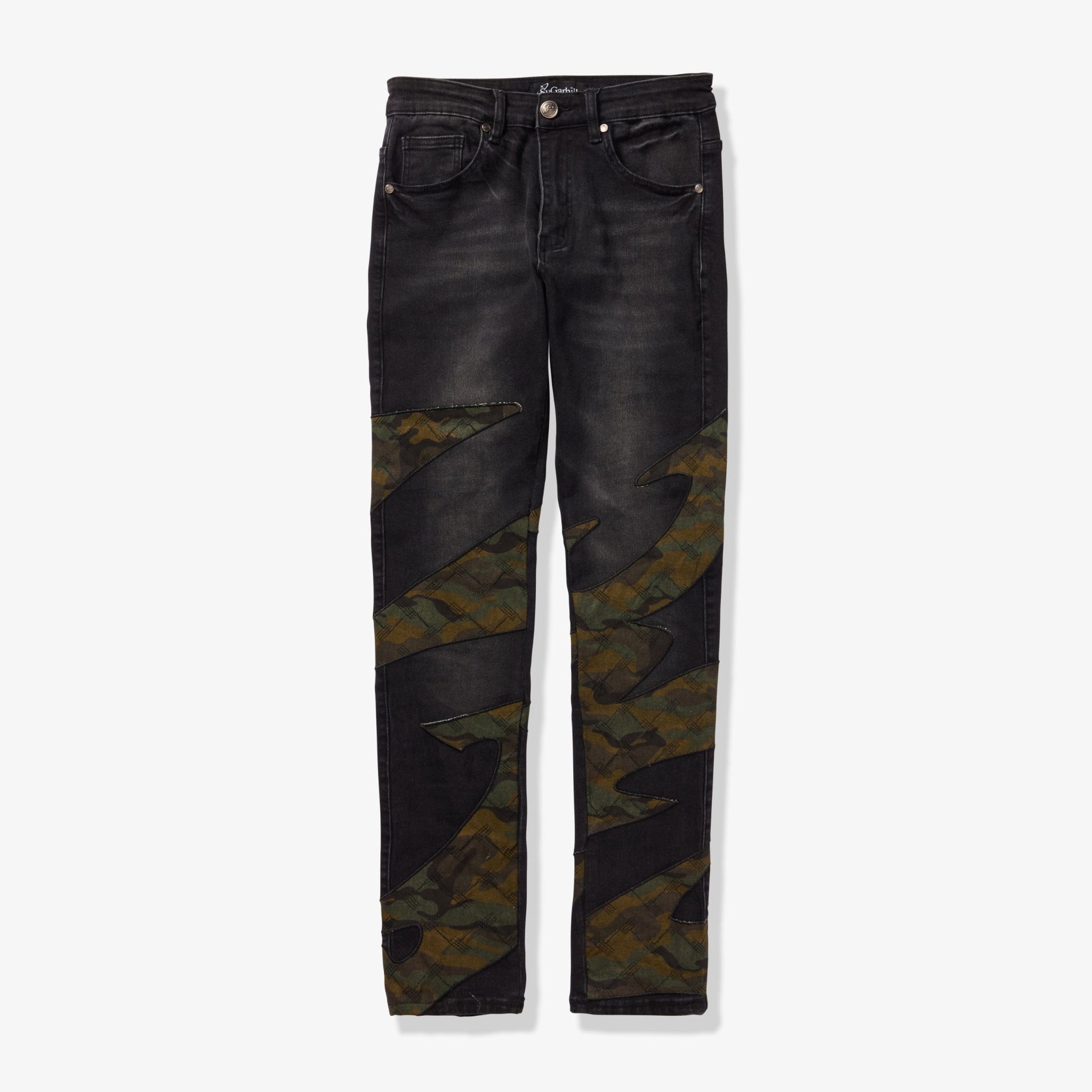 "Sabotage" Skinny Jeans (black/camo scrunch)