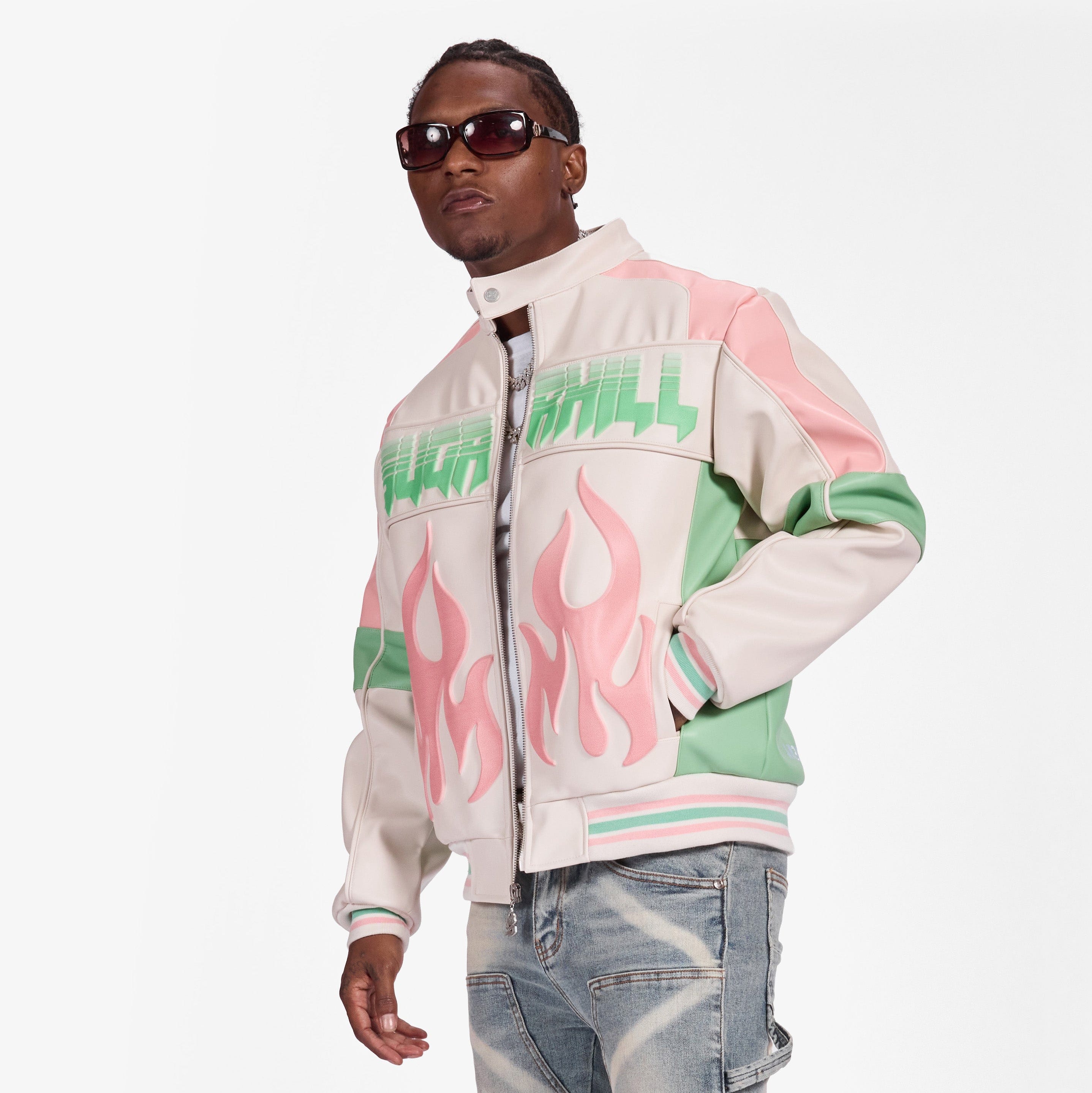 "Alchemy" Racer Jacket (pink/green)