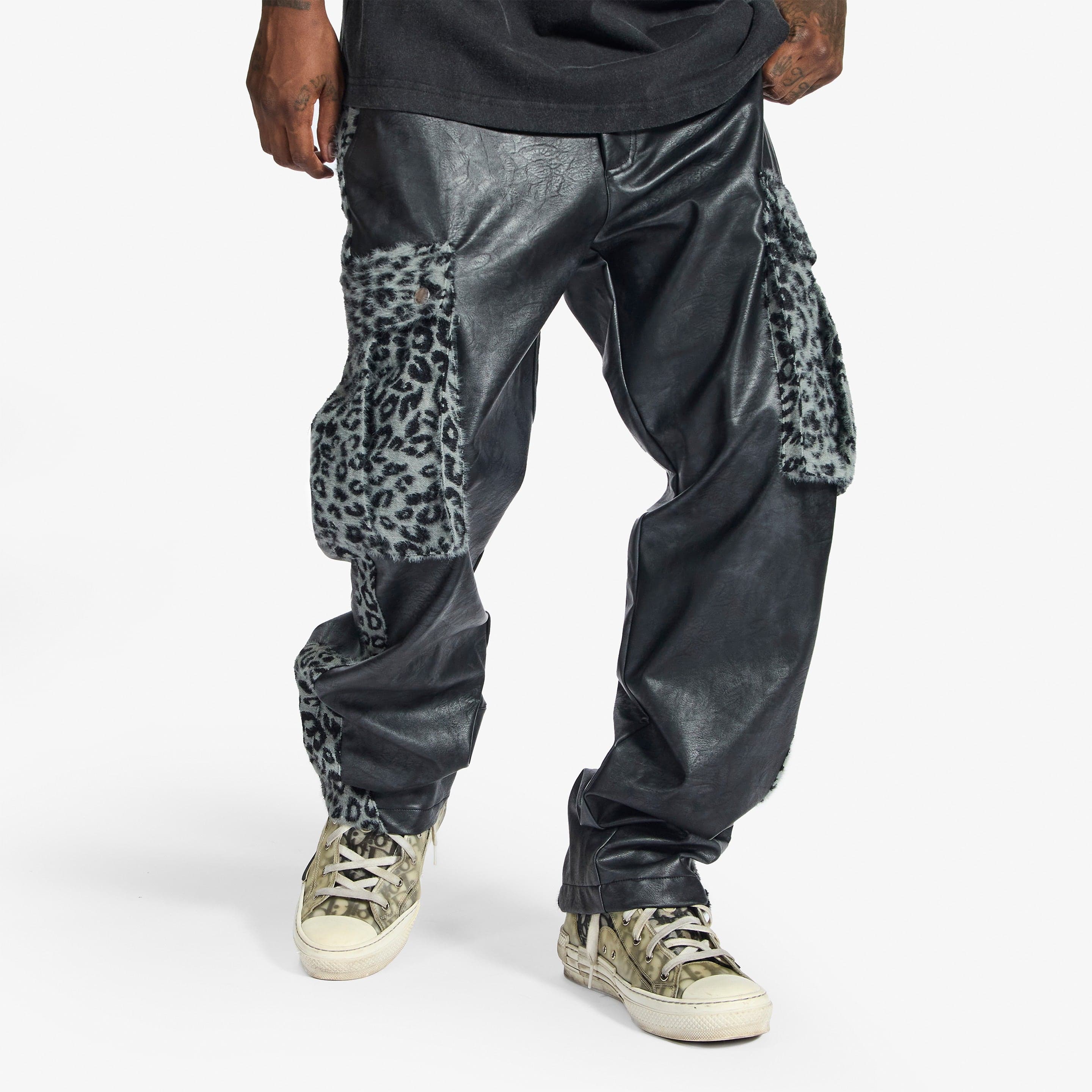 "Love Lost" Leather Cargos (gray cheetah/leather)