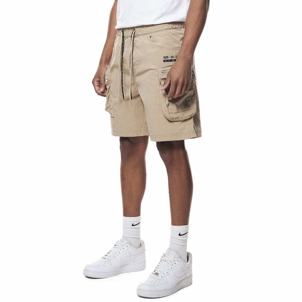 Smoke Rise Printed Nylon Utility Short (Khaki) WS23182