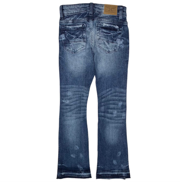 Kids Jordan Craig Stacked With Shreds Jeans (Deep Blue) JTF206K