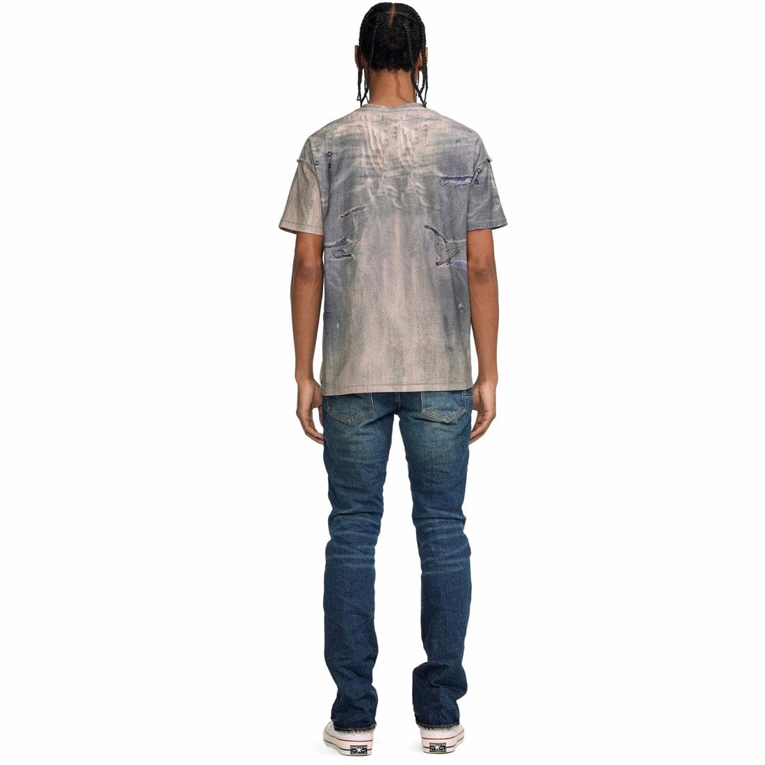 Purple Brand Dark Worn Denim Inside Out Textured Jersey Tee (Dark Indigo)