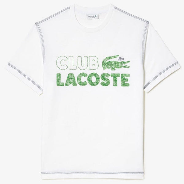 Lacoste French Vintage Print Organic Cotton T Shirt (White) TH5440-51