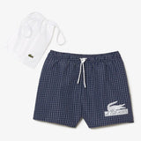 Lacoste Recycled Polyester Checked Swim Trunks (Navy Blue/White) MH5634-51