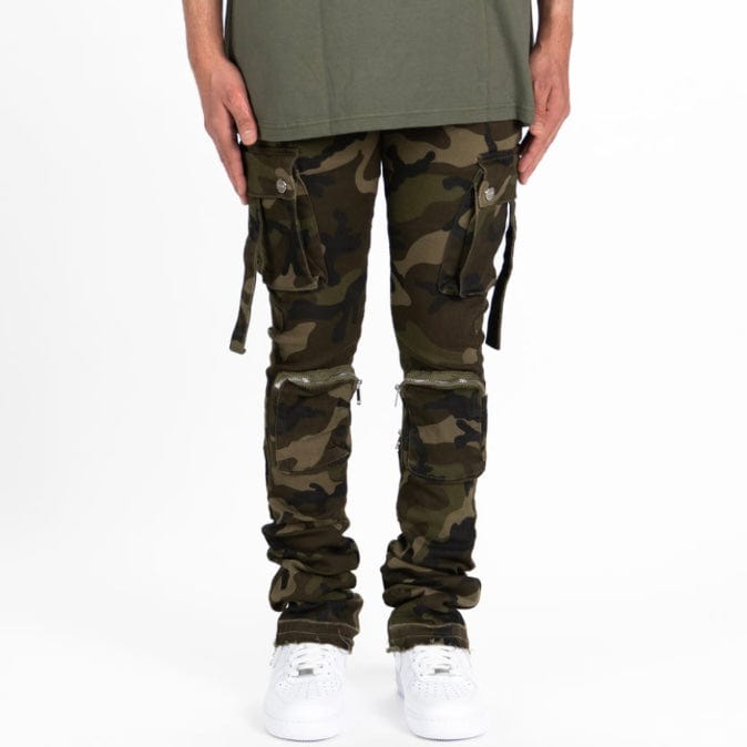 Pheelings Never Look Back Cargo Flare Stack Denim (Camo Green)