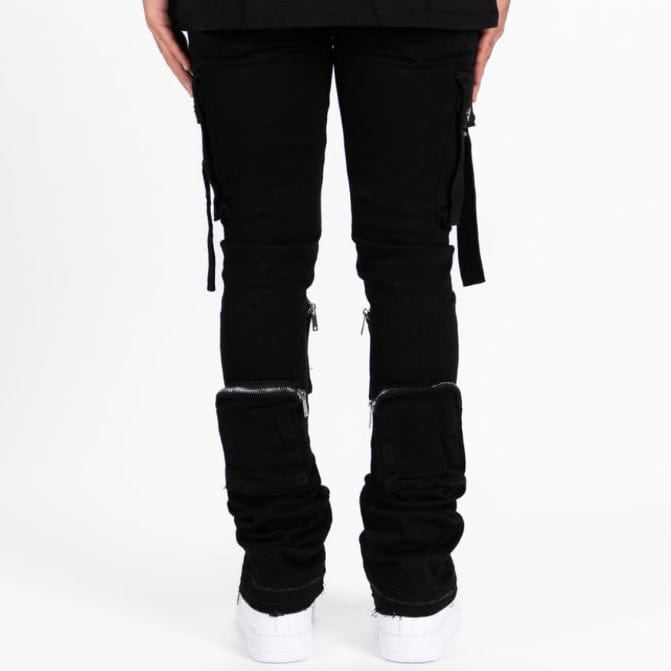 Pheelings Never Look Back Cargo Flare Stack Denim (Jet Black)