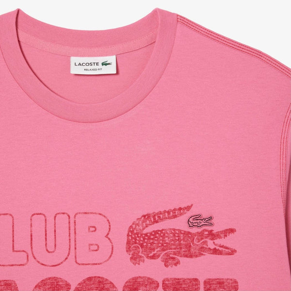 Lacoste French Vintage Print Organic Cotton T Shirt (Pink) TH5440-51