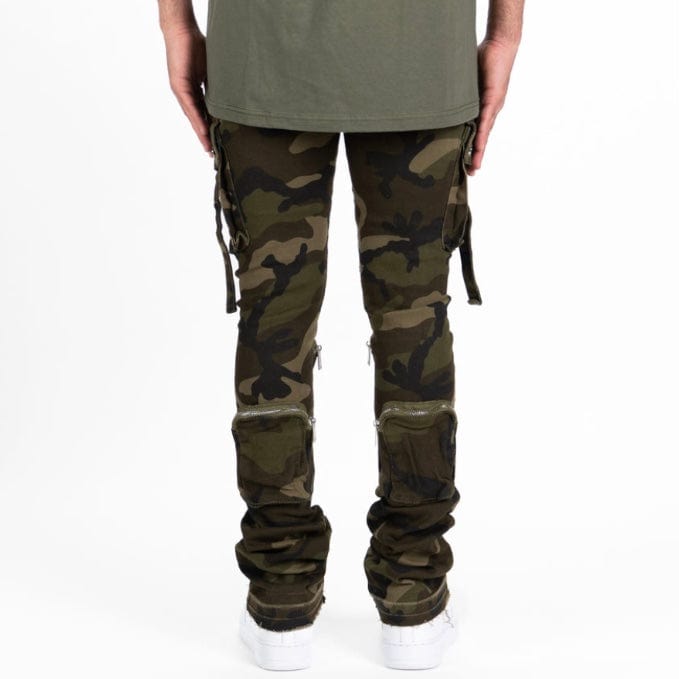 Pheelings Never Look Back Cargo Flare Stack Denim (Camo Green)