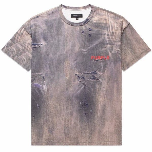 Purple Brand Textured Jersey Inside Out Tee Light Worn Denim T-Shirt