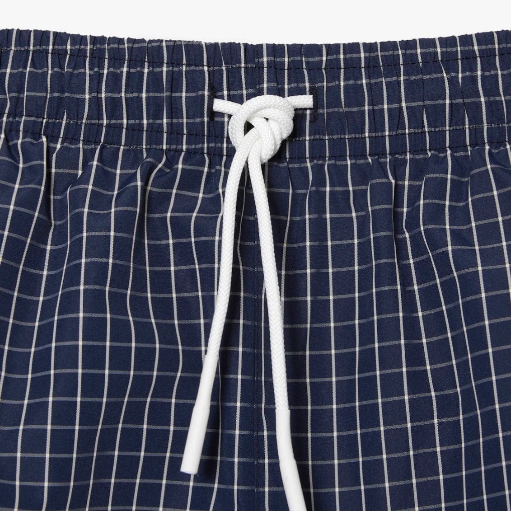 Lacoste Recycled Polyester Checked Swim Trunks (Navy Blue/White) MH5634-51