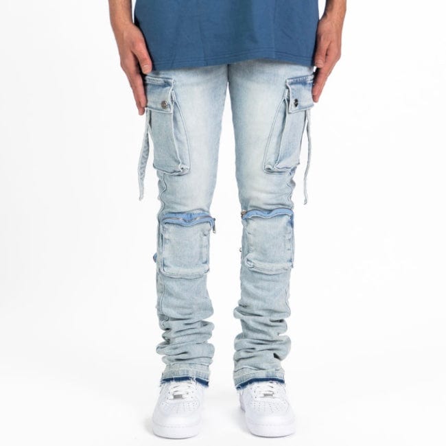 Pheelings Never Look Back Cargo Flare Stack Denim (Light Blue)