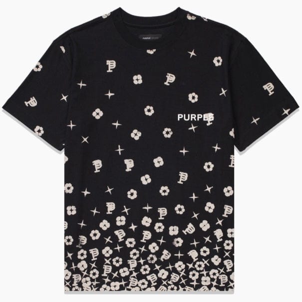 Purple Brand Scatter Monogram Black Beauty Textured Jersey SS Tee (Black)