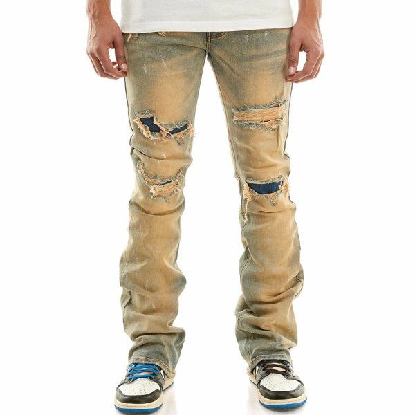 Kdnk Raw Denim Patched Flare Jeans (Blue) KND4564