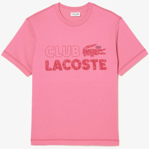 Lacoste French Vintage Print Organic Cotton T Shirt (Pink) TH5440-51
