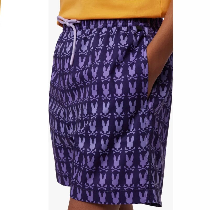 Kids Psycho Bunny Barker All Over Print Swim Trunk (Purple) B0W151Y1PO