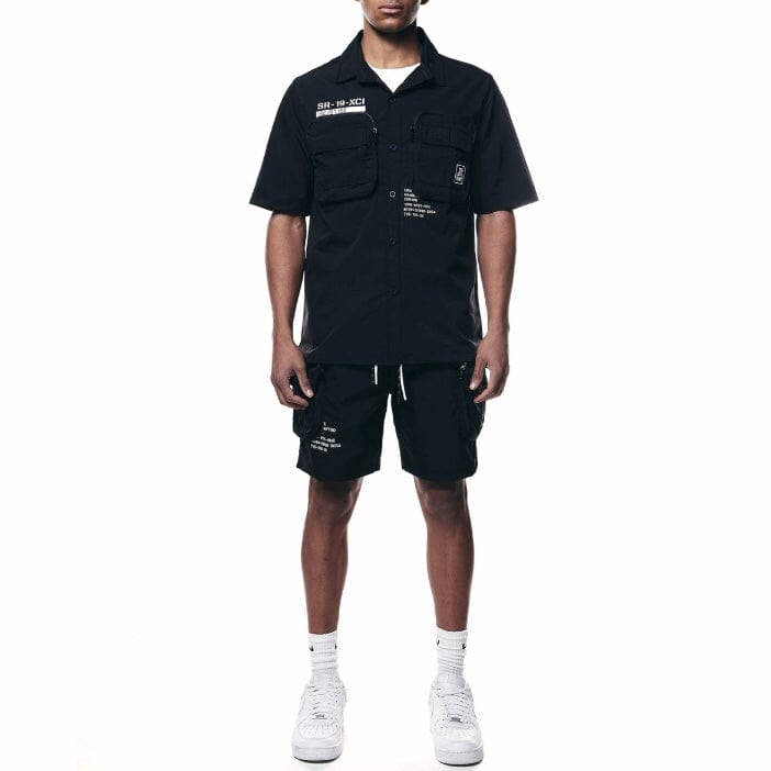 Smoke Rise Printed Nylon Utility Shirt (Black) WH23182