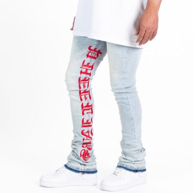 Pheelings Against All Odds Flare Stack Denim (Light Blue/Red)