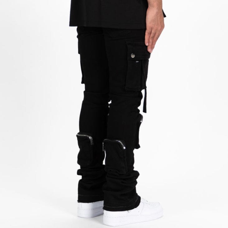 Pheelings Never Look Back Cargo Flare Stack Denim (Jet Black)