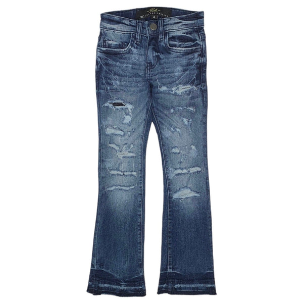 Kids Jordan Craig Stacked With Shreds Jeans (Deep Blue) JTF206K