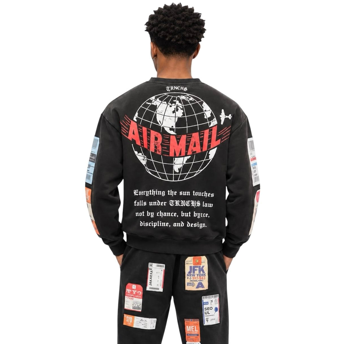 Trnchs Airmail Long Sleeve Crewneck & Pants Set (Black)