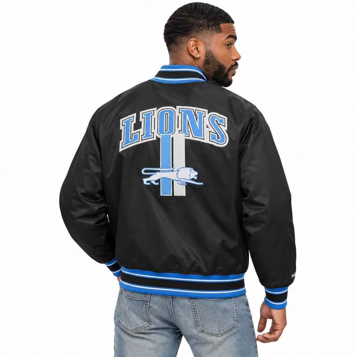 Mitchell & Ness NFL D. Lions Too Maxxed Rally Satin Full-Snap Jacket (Black)