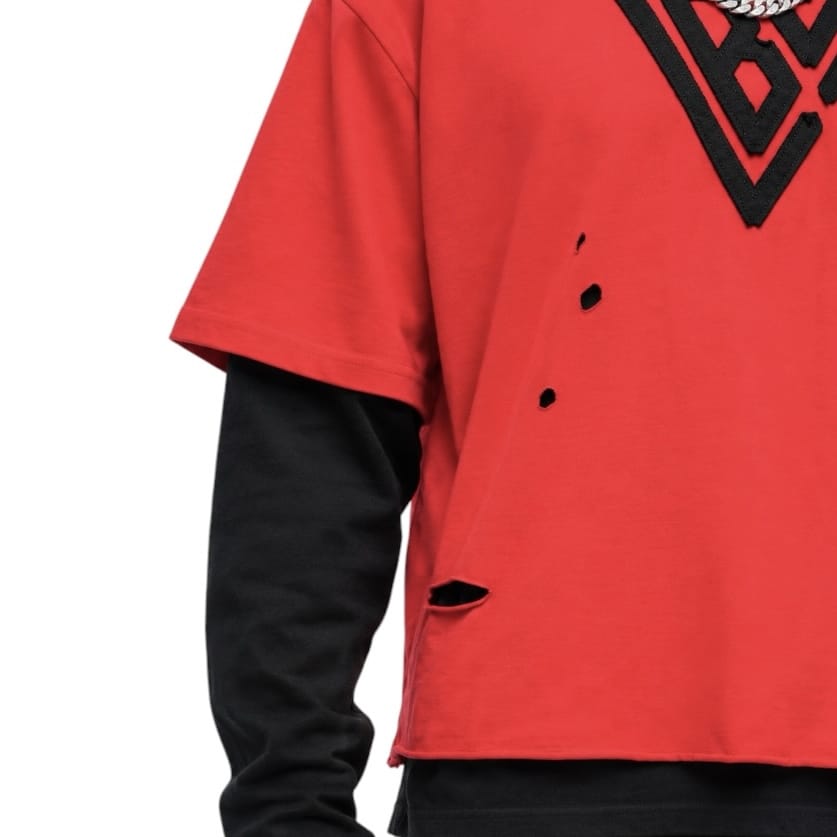 Valabasas Distressed Layered Long Sleeve Tee (Red) VLBS-VCR1-1016