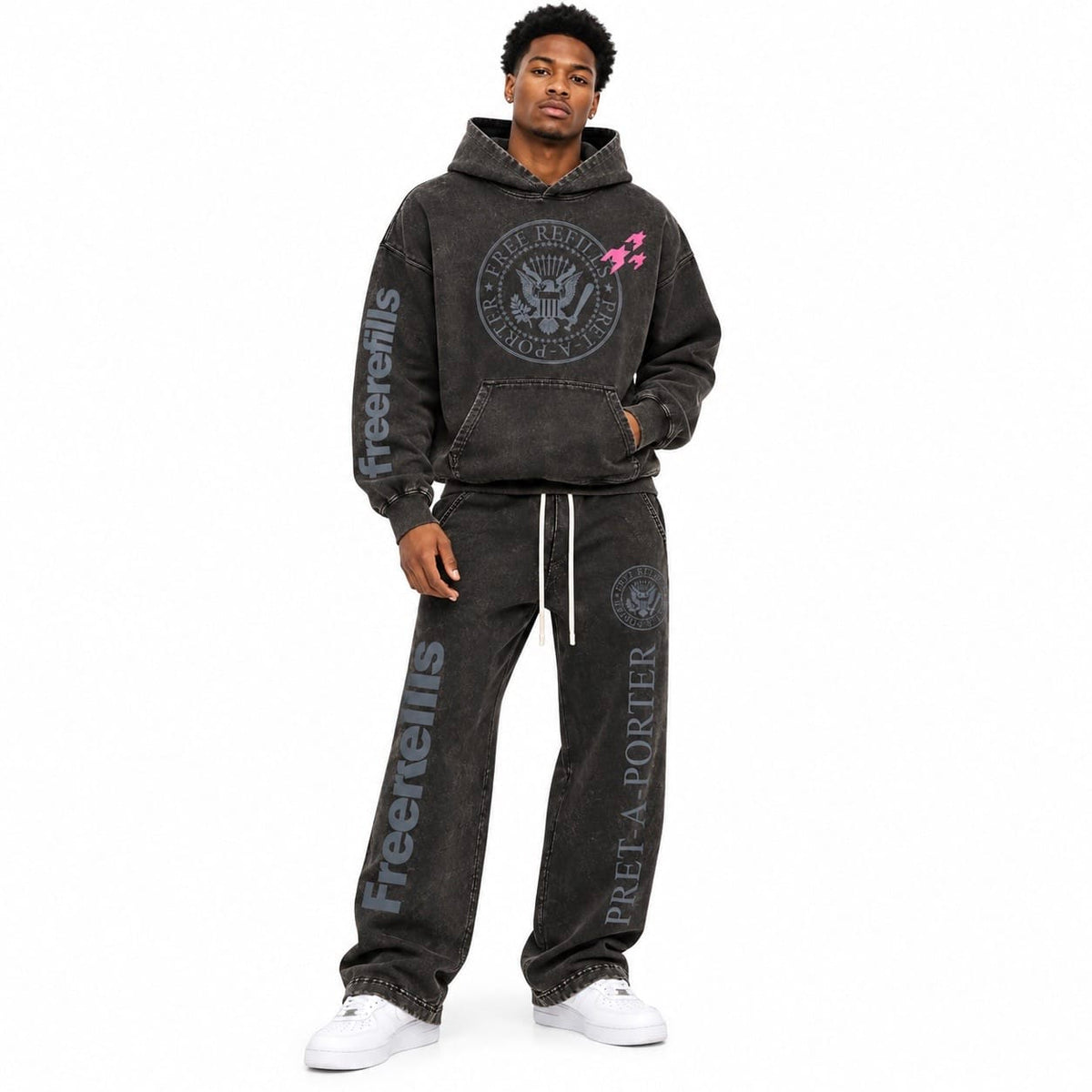 Free Refills Pret A Porter Hoodie & Flare Sweatpants Set (Black)