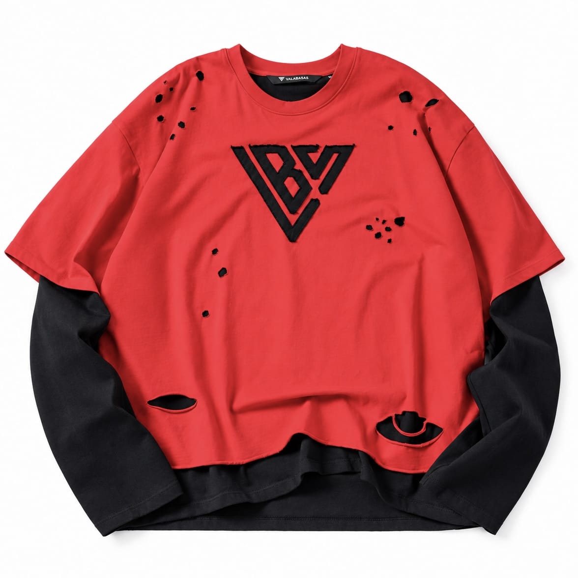 Valabasas Distressed Layered Long Sleeve Tee (Red) VLBS-VCR1-1016
