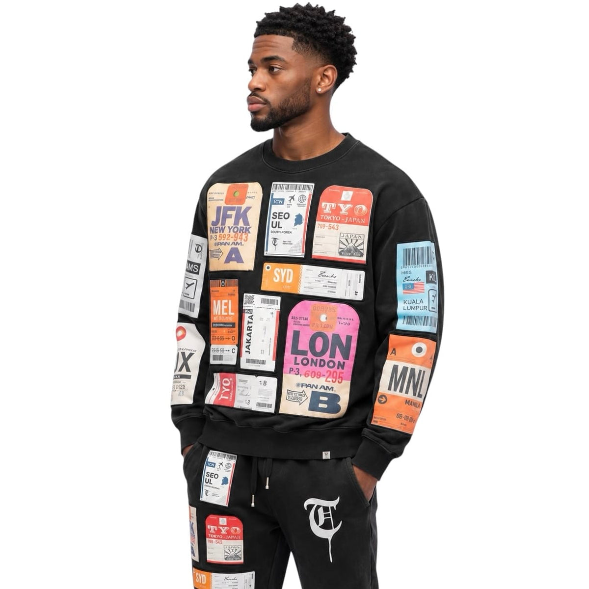 Trnchs Airmail Long Sleeve Crewneck & Pants Set (Black)