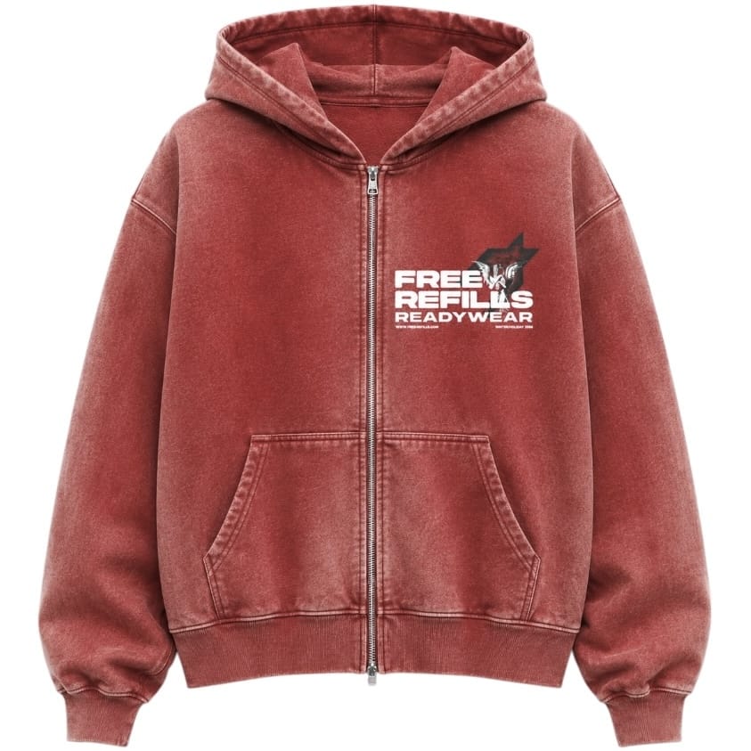 Free Refills Sunday Service Zip Up Hoodie (Red) FR-HOLIDAY26-003
