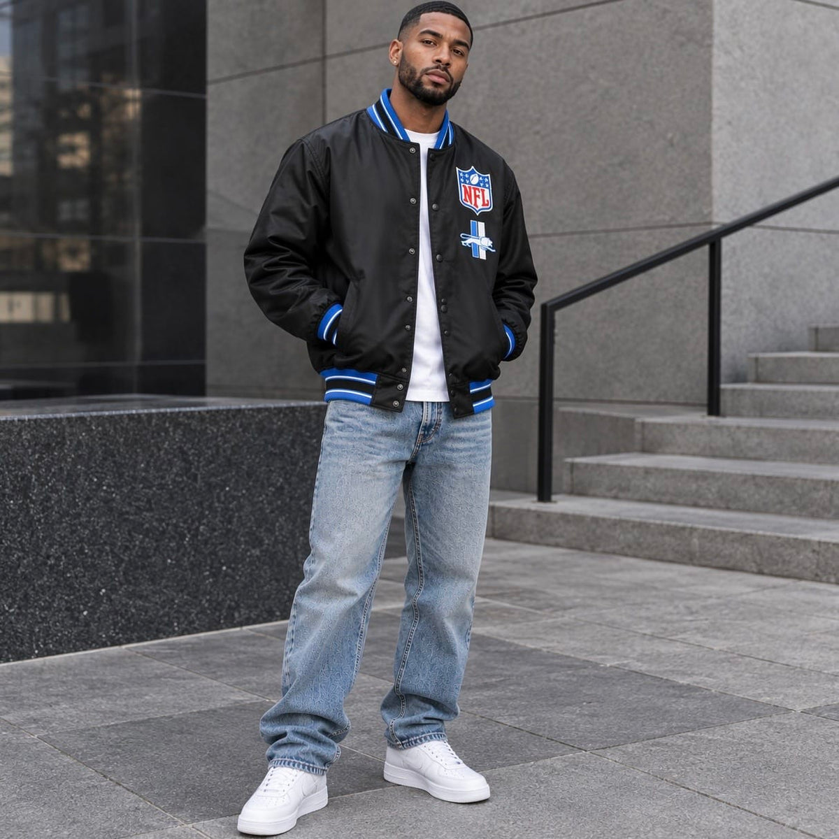 Mitchell & Ness NFL D. Lions Too Maxxed Rally Satin Full-Snap Jacket (Black)