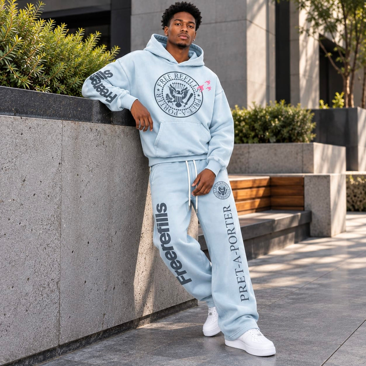 Free Refills Pret A Porter Hoodie & Flare Sweatpants Set (Light Blue)