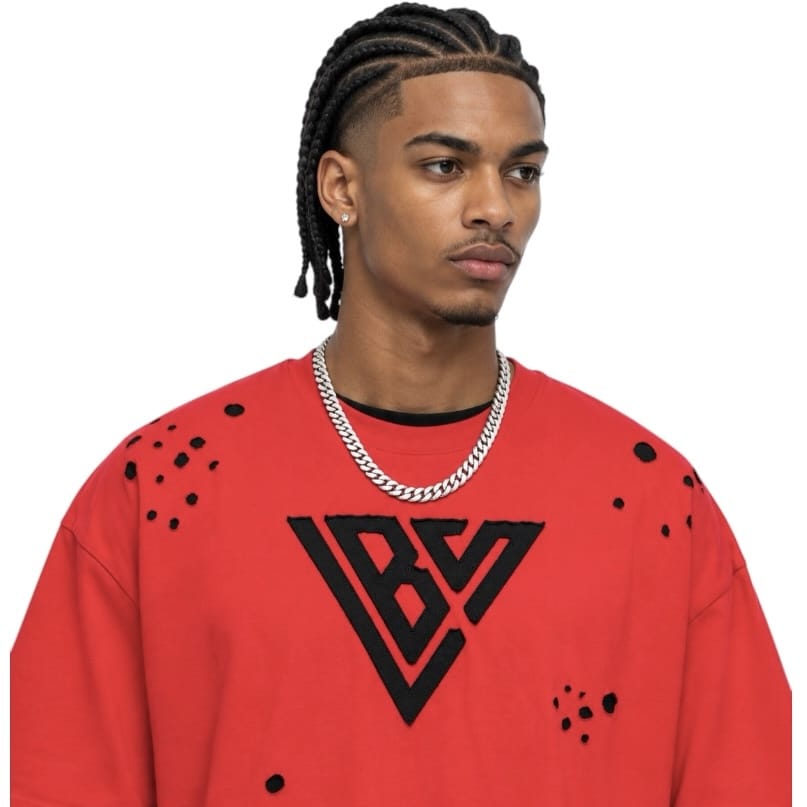 Valabasas Distressed Layered Long Sleeve Tee (Red) VLBS-VCR1-1016