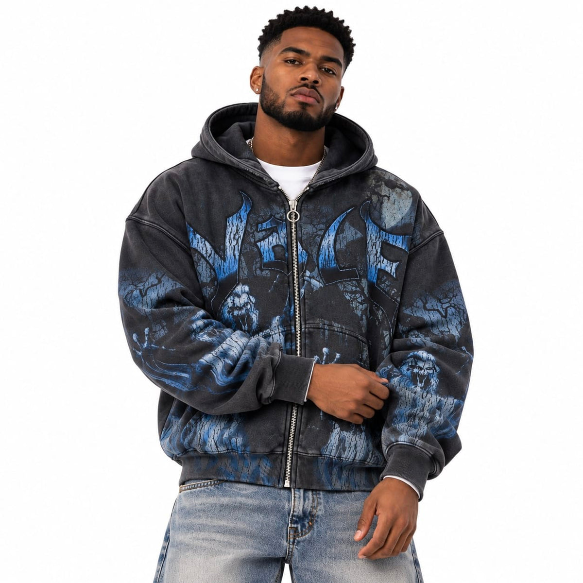 Vale Forever Casper Zip Up Hoodie (Black/Blue)