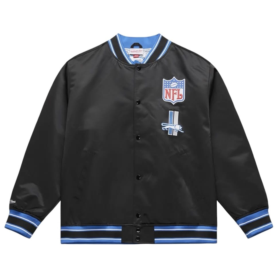 Mitchell & Ness NFL D. Lions Too Maxxed Rally Satin Full-Snap Jacket (Black)